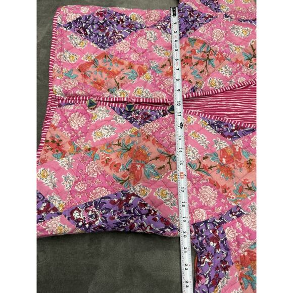 Beau & Ro Quilted Patchwork Jacket Pink Floral Cotton Blend Button Front XL - Picture 10 of 12